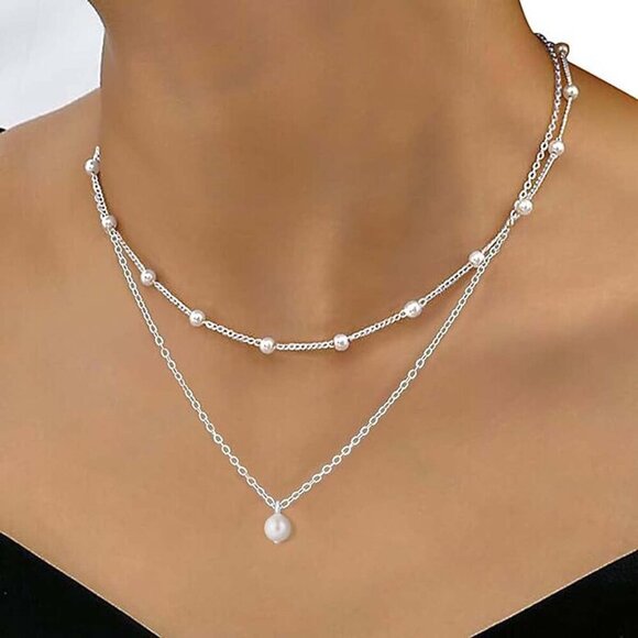 🆕 Women White Pearl Choker Necklace Trendy Chain Layered Birthday Jewelry Gifts - Picture 3 of 6